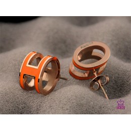 Lacquered Hermes Pop H Orange Earrings in Pinkw Gold